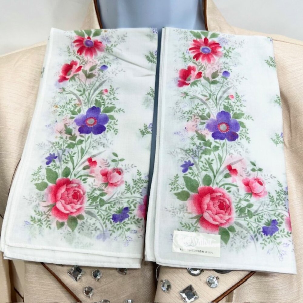 New Set of 2 Blooming handkerchief cotton 18 white pink purole flora (37
